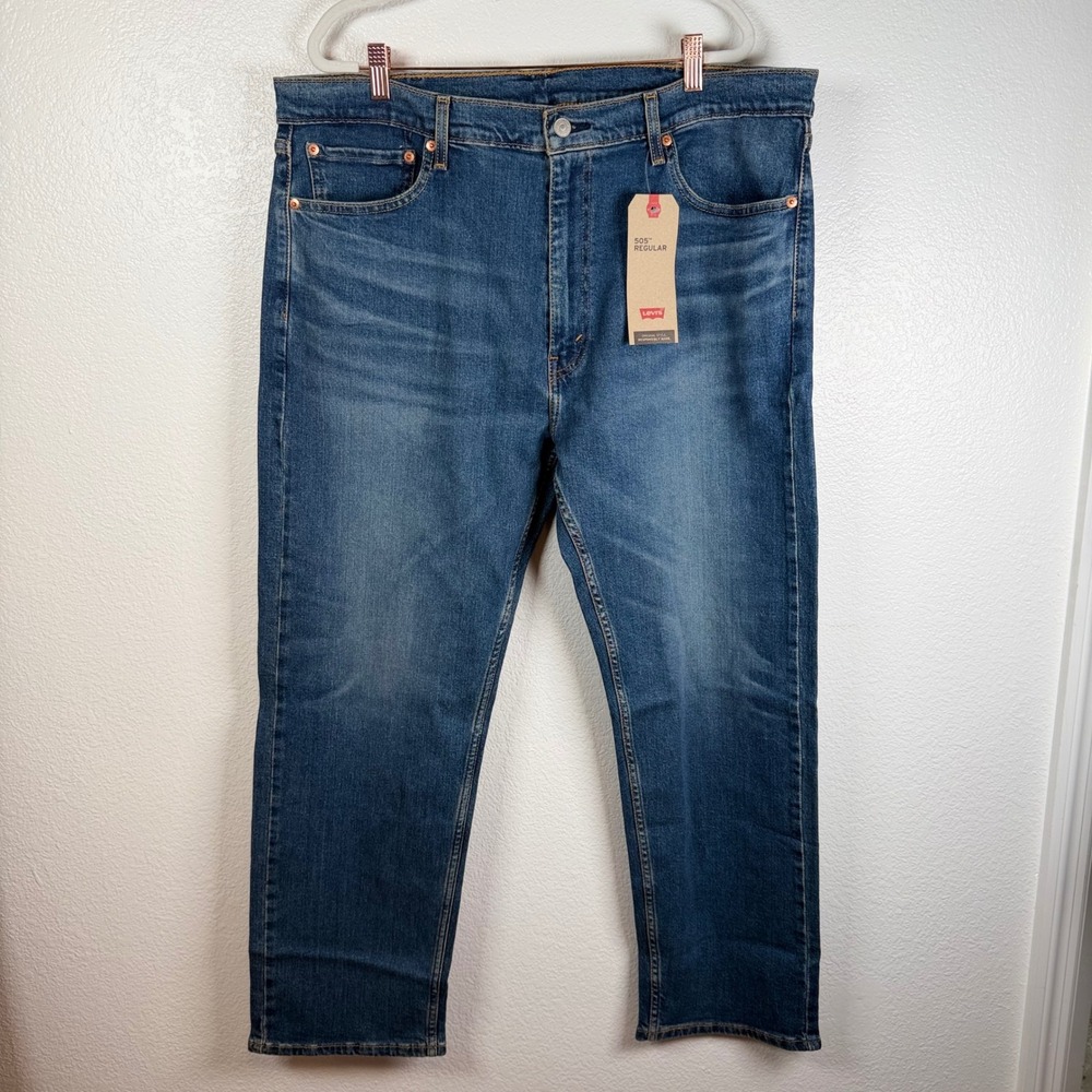 Levis 505 Regular Fit Mens Blue Jeans W40 L30 Stretch Denim Straight Whiskering